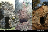 Forn del Raig. D'esquerra a dreta, comparativa del seu estat al 2004, al 2010 i al 2011.
