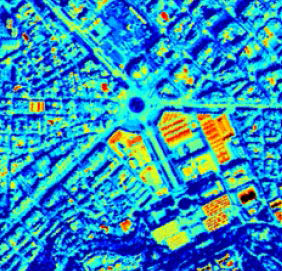 imatge tèrmica l’àrea del recinte firal de montjuïc, per la nit. (© institut cartogràfic i geològic de catalunya)